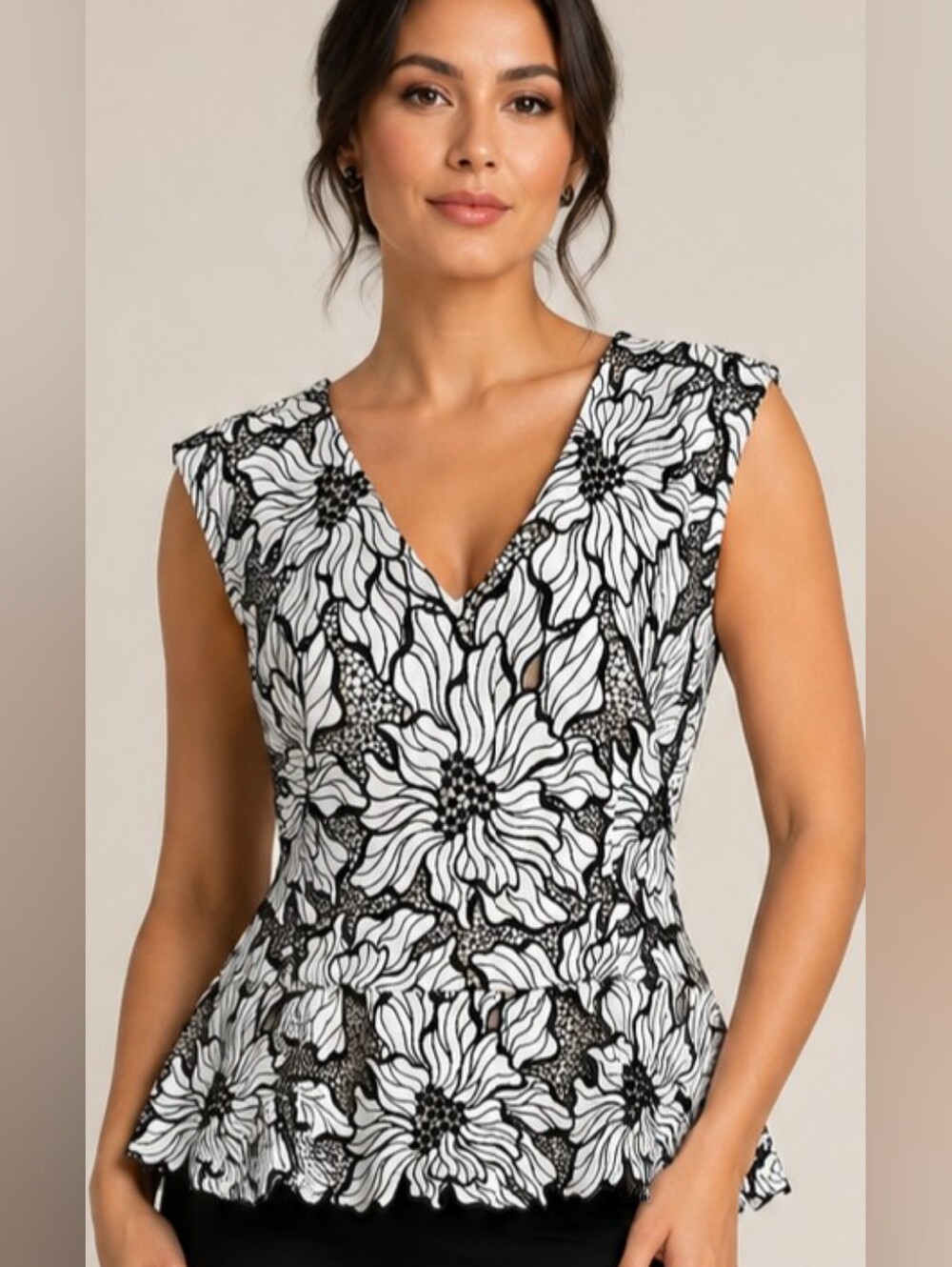 White House Black Market Floral Peplum Lace Top Elegant Career Chic Minimalist